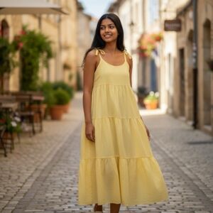 Mille Resort Maui Lemonade Yellow Tierd Linen Maxi Dress XXS Sundress Oversized